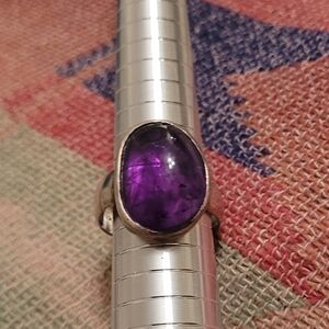 Amethyst Silver Band Ring, Size 8.5, Stamped 825